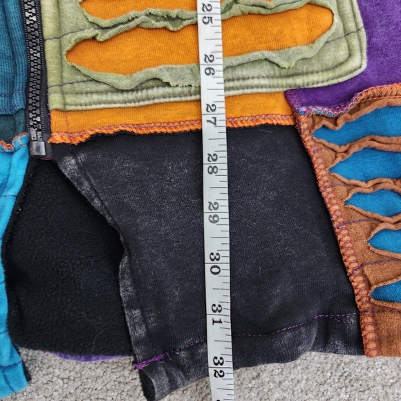 Ark Import Artsy Boho Faded Patchwork Hooded Fleece Lined Jacket Size M Hippi - Picture 10 of 16